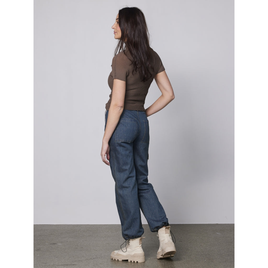 Jeans mit Cargotasche & Tunnelzug – Gerade Passform in Mittelblau - Hose