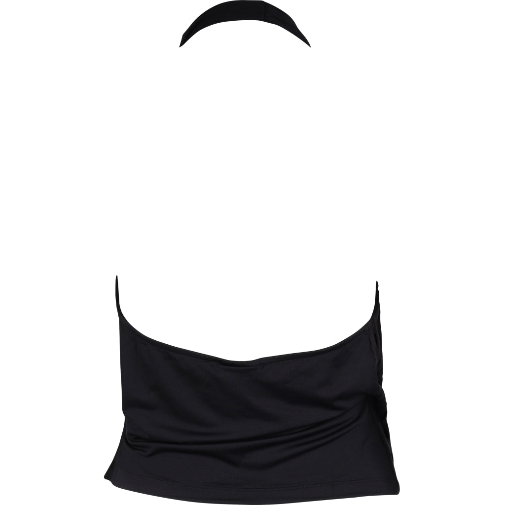 Schwarzes Neckholder-Top mit Mesh Overlay - Top