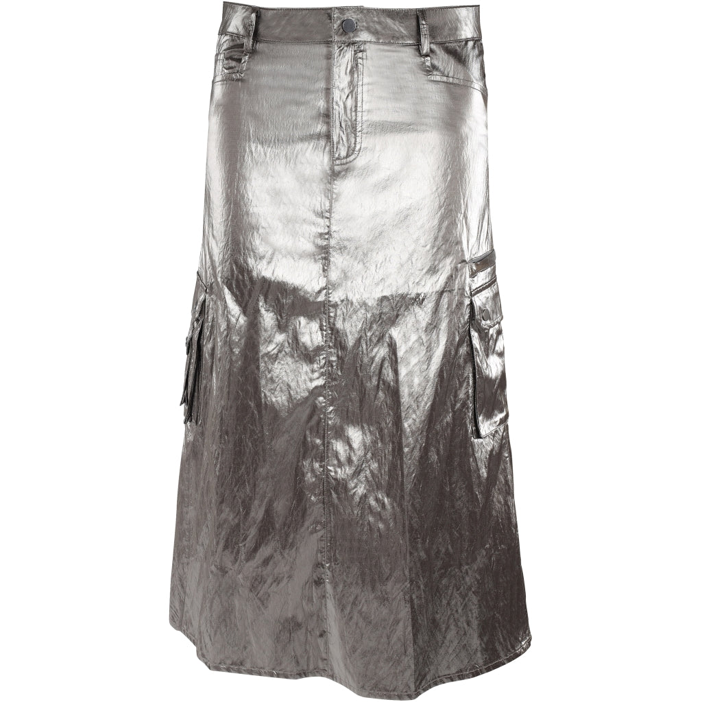 Silberner/ Gold Mud Midirock im Metallic-Look mit Cargo-Taschen - Röcke