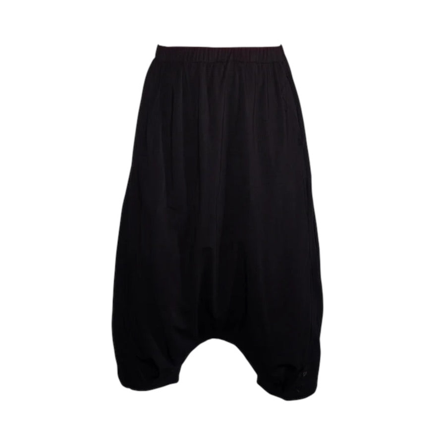 Baggy Pant mit tiefem Schritt – Schwarze Ballonhose mit elastischem Bund