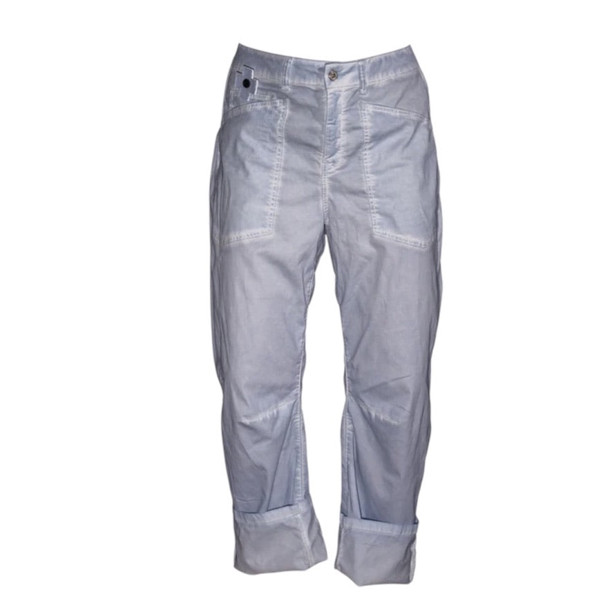 Relaxed Fit Hose mit aufgesetzten Taschen und Umschlag – Hellblaue Cotton Pants