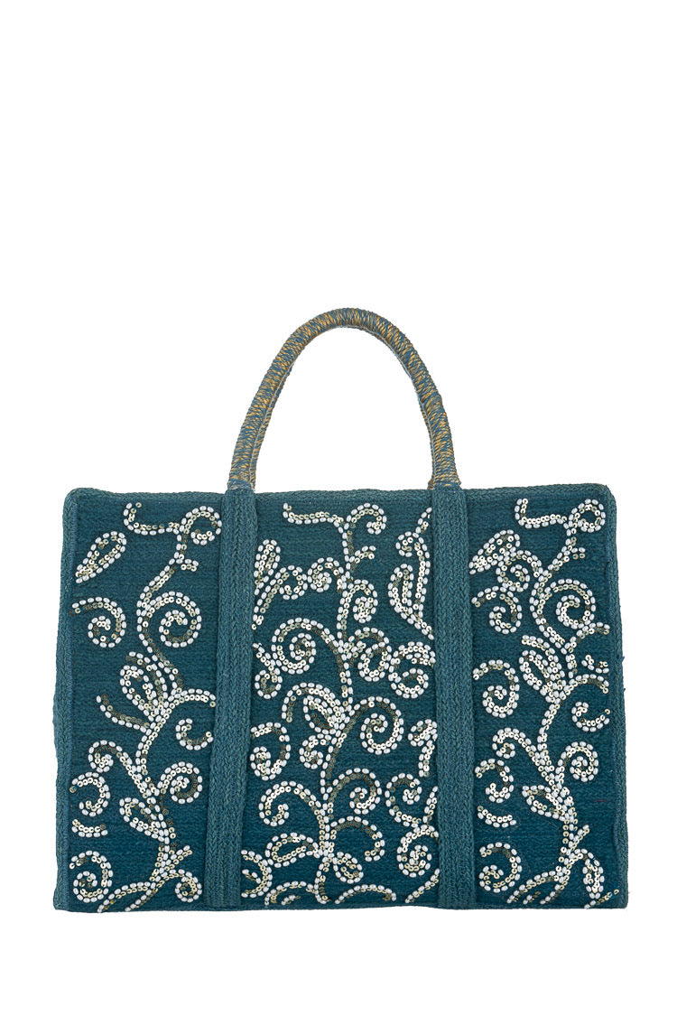 Maxikleid in Aqua mit Perlenstickerei und Boho-Troddel-Detail - Kleid