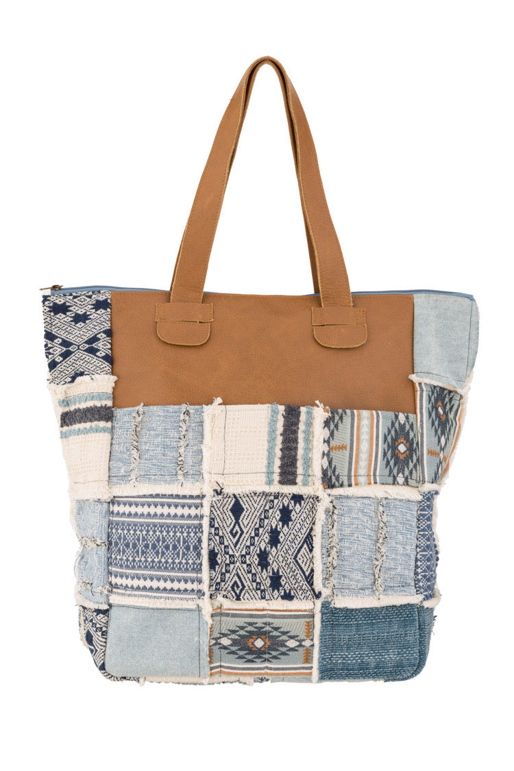 Patchwork Shopper Tasche mit Ethno- und Denim-Details - Taschen