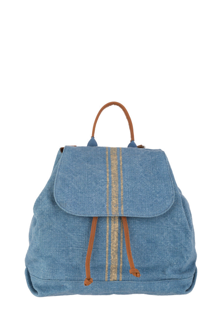 Denim Rucksack mit Streifen und Lederdetails - Taschen
