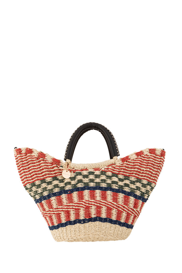 Bunte Korbtasche mit kurzen Lederhenkeln - Taschen
