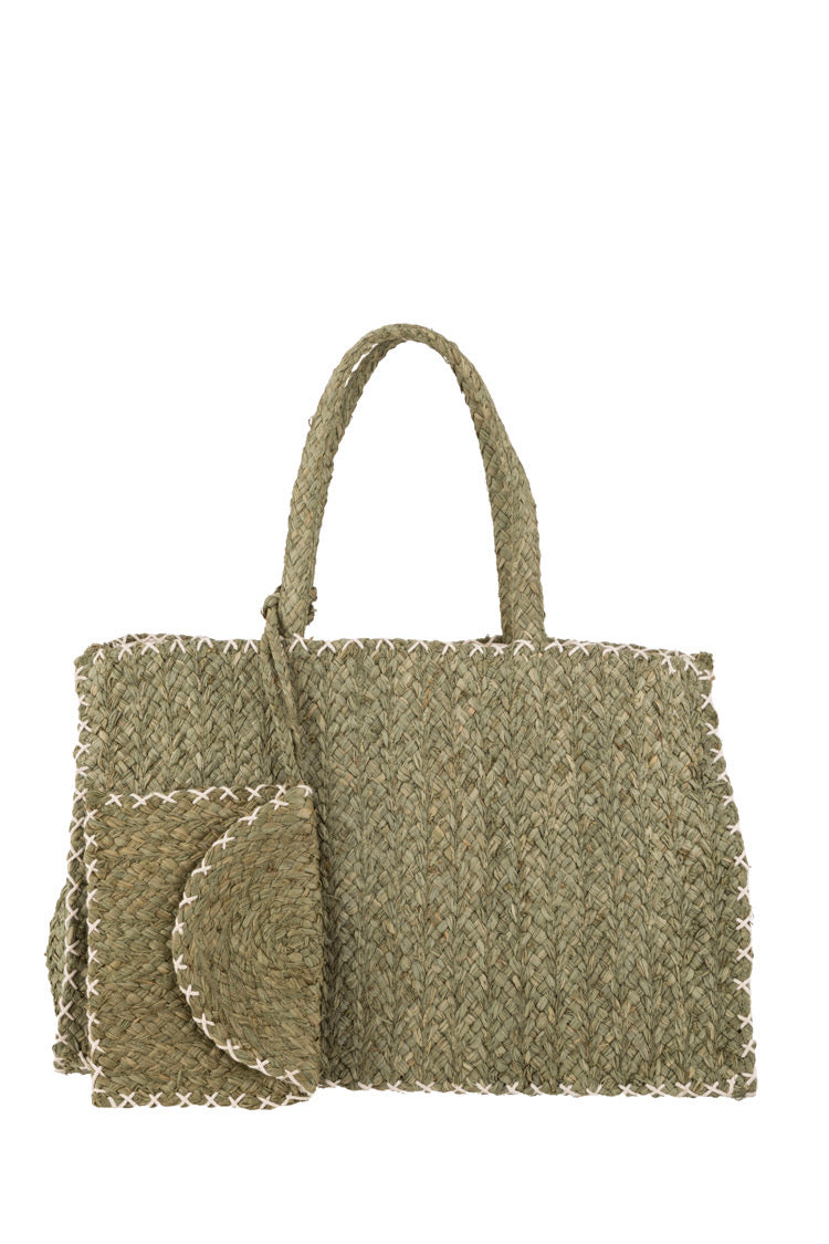 Geflochtene Strohtasche mit passender Clutch – naturfarben - Taschen