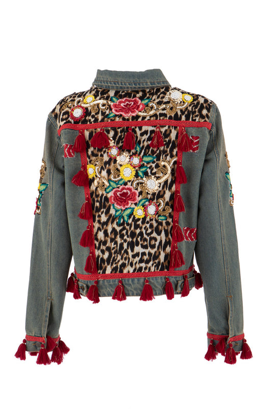 Bestickte Denim Jacke mit Quasten