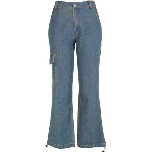 Jeans mit Cargotasche & Tunnelzug – Gerade Passform in Mittelblau - Hose