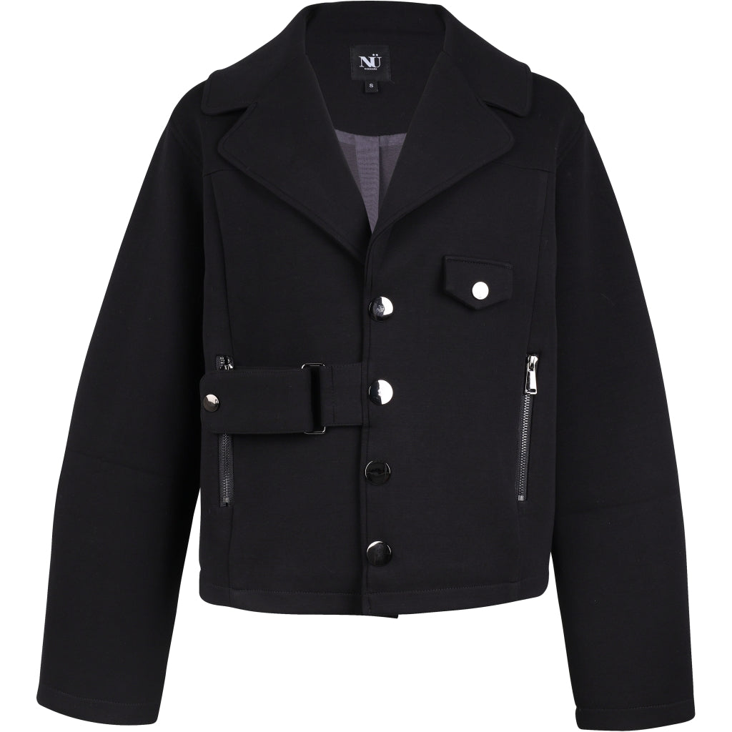 Schwarze Kurzjacke im Biker-Stil mit Reißverschlüssen & Schnallendetail - Jacke