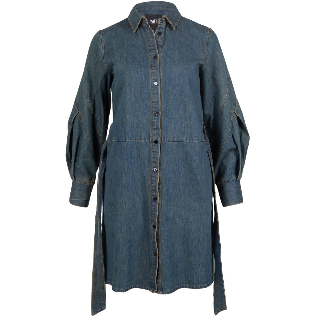 Denim-Hemdkleid / Hemd mit Bindegürtel & Puffärmeln – Klassisch & Modern - Hemd