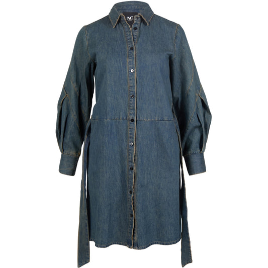 Denim-Hemdkleid / Hemd mit Bindegürtel & Puffärmeln – Klassisch & Modern - Hemd