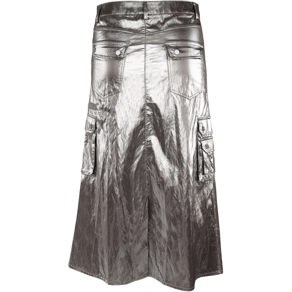 Silberner/ Gold Mud Midirock im Metallic-Look mit Cargo-Taschen - Röcke