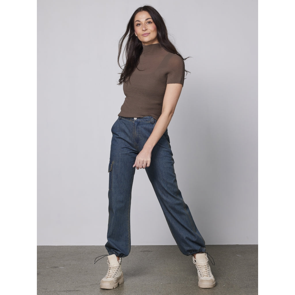 Jeans mit Cargotasche & Tunnelzug – Gerade Passform in Mittelblau - Hose