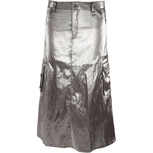 Silberner/ Gold Mud Midirock im Metallic-Look mit Cargo-Taschen - Röcke