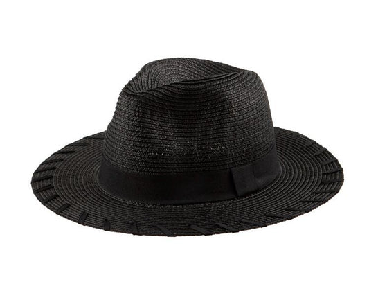Panama Fedora Hut Schwarz – Eleganter Sommerhut aus Stroh mit Band – Strandhut & Sonnenhut