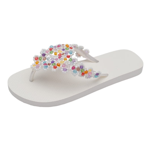 Bequeme Chanclas mit handverzierten bunten Perlen – perfekt für Strand, Sommer und entspannte Outfits.