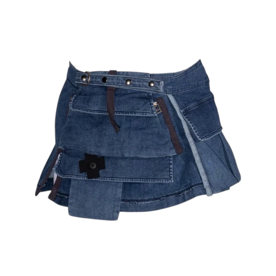 Denim Wickelrock mit Taschen und Kreuz-Detail – Urban Layer Skirt