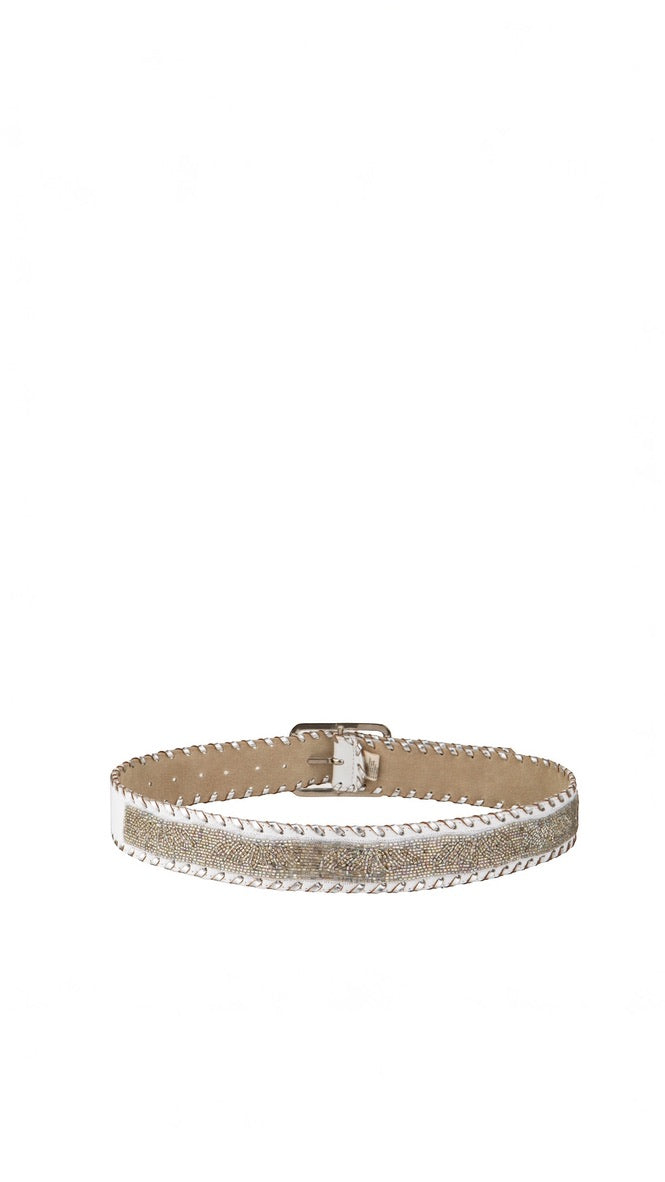Handgefertigter Gürtel Pink Gold Ikat-Design mit türkisfarbener Ziernaht und goldfarbener Schnalle