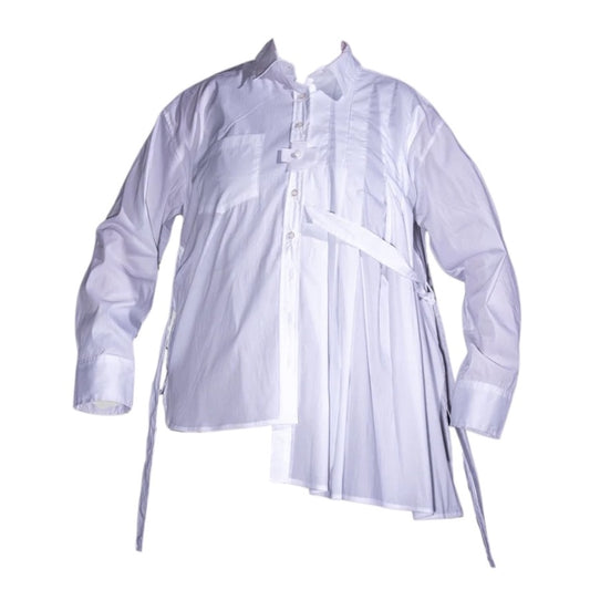 Asymmetrisches Hemd mit Falten und Riemendetails – Weiß Bluse