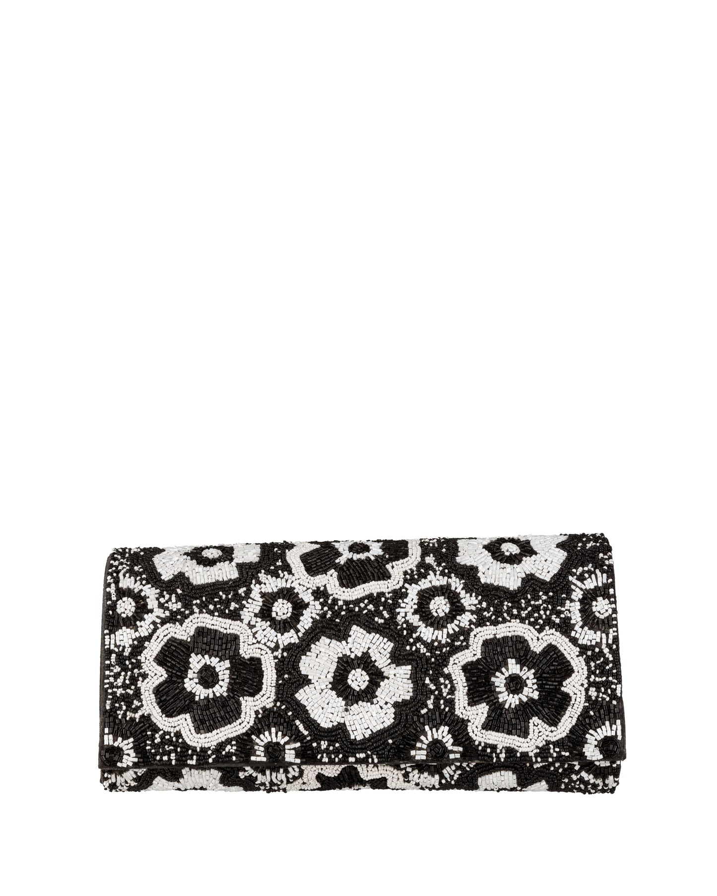Schwarz-weiße Clutch mit floralem Perlenmuster - Taschen
