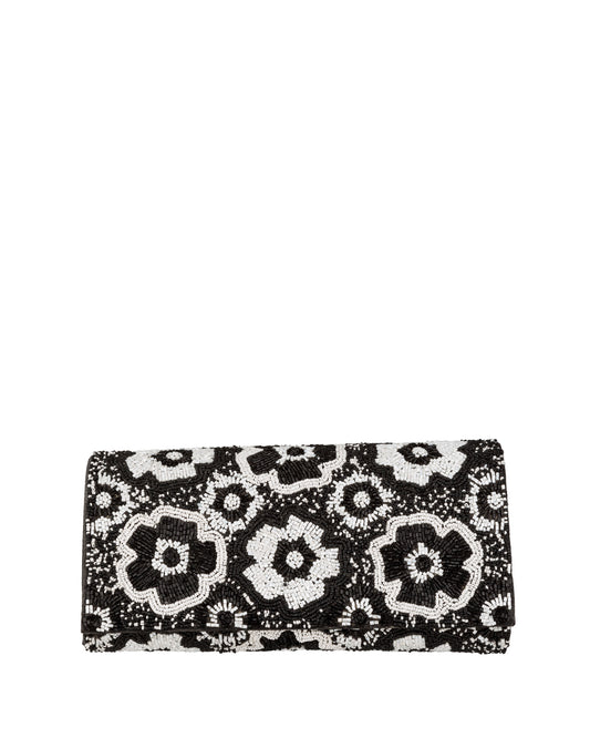 Schwarz-weiße Clutch mit floralem Perlenmuster - Taschen