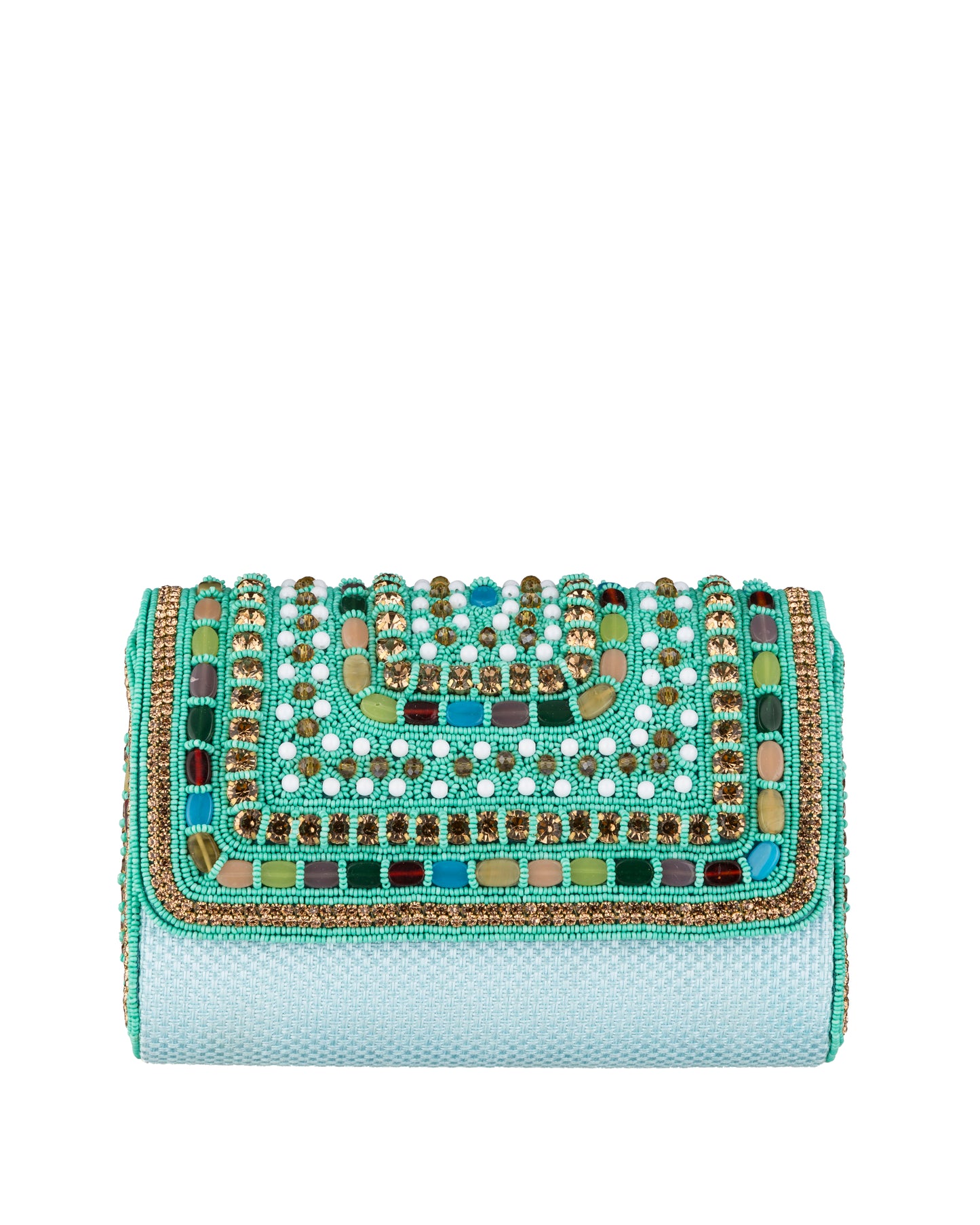 Clutch in Türkis mit bunten Perlen und Strasssteinen - Taschen
