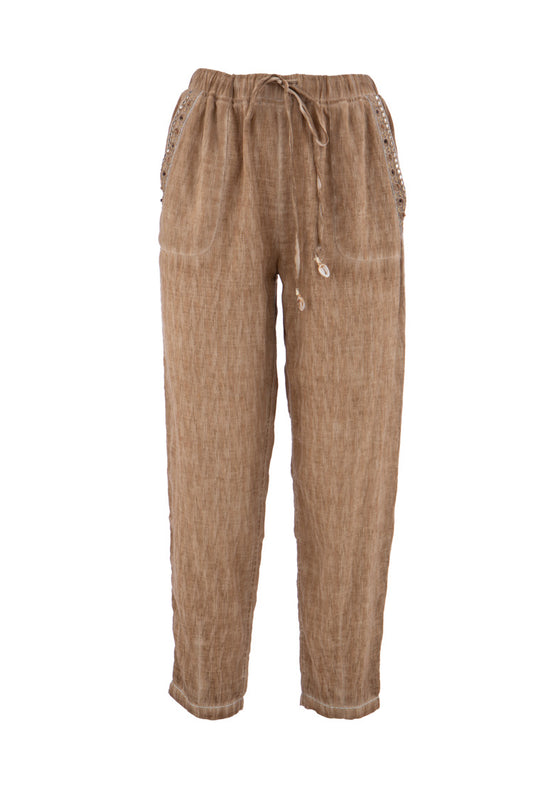 Beige Jogpants mit Stickereidetails und elastischem Bund - Hose