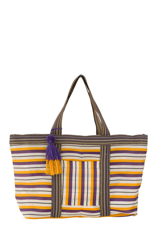 Gestreifte Shopper Tasche mit Quastenanhänger - Taschen