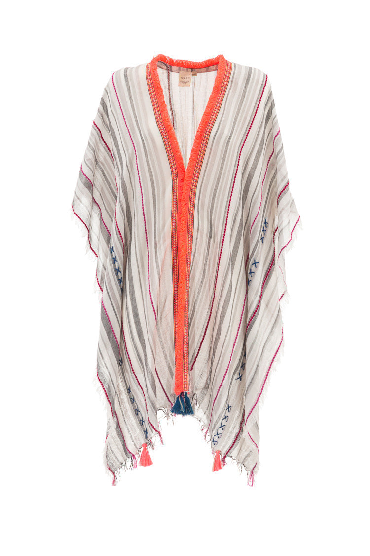Boho Kaftan mit Streifenmuster und oranger Bordüre - Tunika