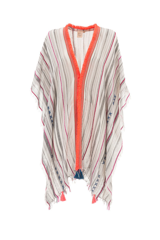 Boho Kaftan mit Streifenmuster und oranger Bordüre - Tunika