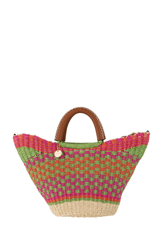 Bunte Korbtasche mit kurzen Lederhenkeln - Taschen