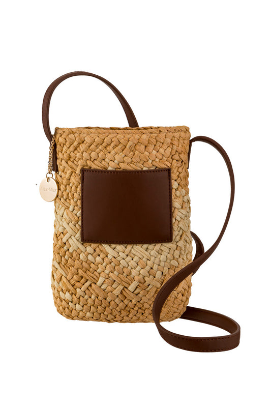 Geflochtene Crossbody-Tasche aus Stroh mit braunen Kunstlederdetails - Taschen