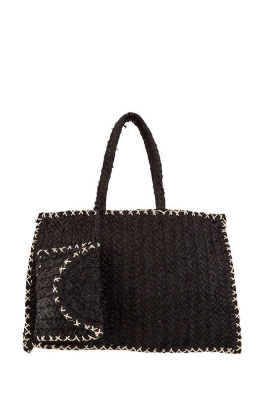 Schwarze geflochtene Strohtasche mit passender Clutch - Taschen