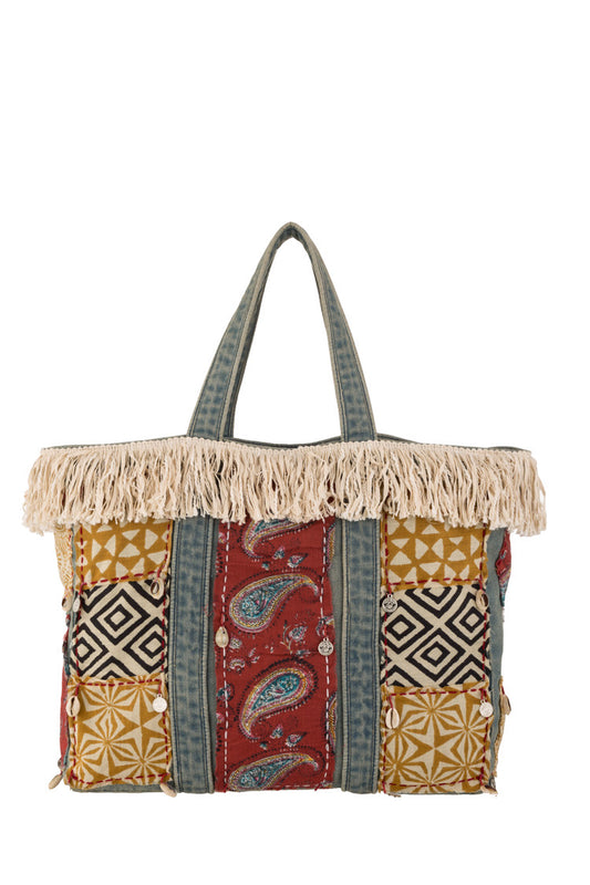 Boho Patchwork Denim Tasche mit Fransen - Taschen
