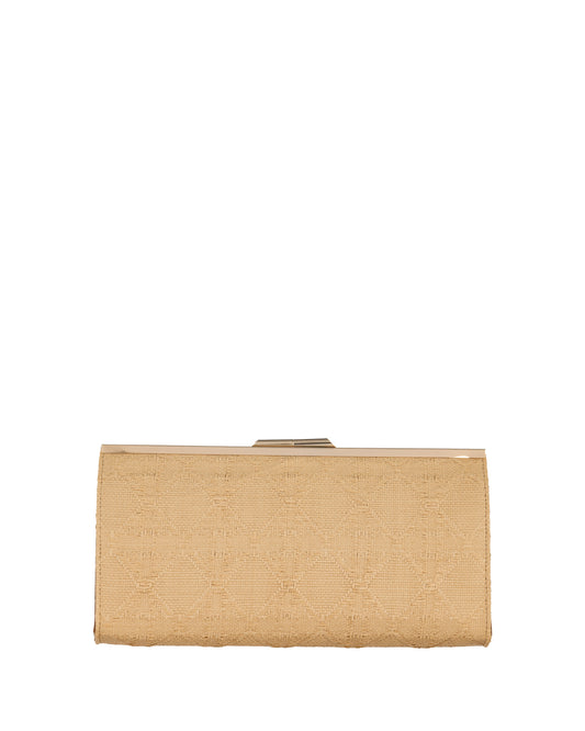 Elegante goldfarbene Clutch mit Rautenstruktur und Metallrahmen - Taschen