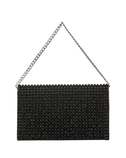 Schwarze Clutch mit funkelnder Strassverzierung und Kettenriemen - Taschen