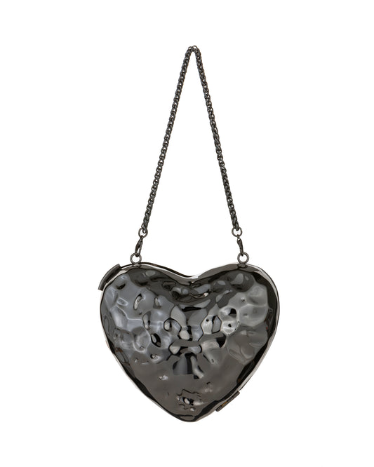 Herz Clutch gehämmertes schwarzes Metall mit Kette – elegante Statement Tasche - Taschen